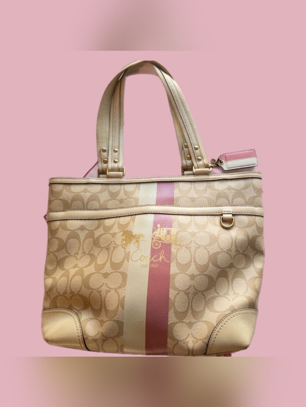 Authentic "Coach Chelsea Heritage Signature Stripe Tote" - GUC